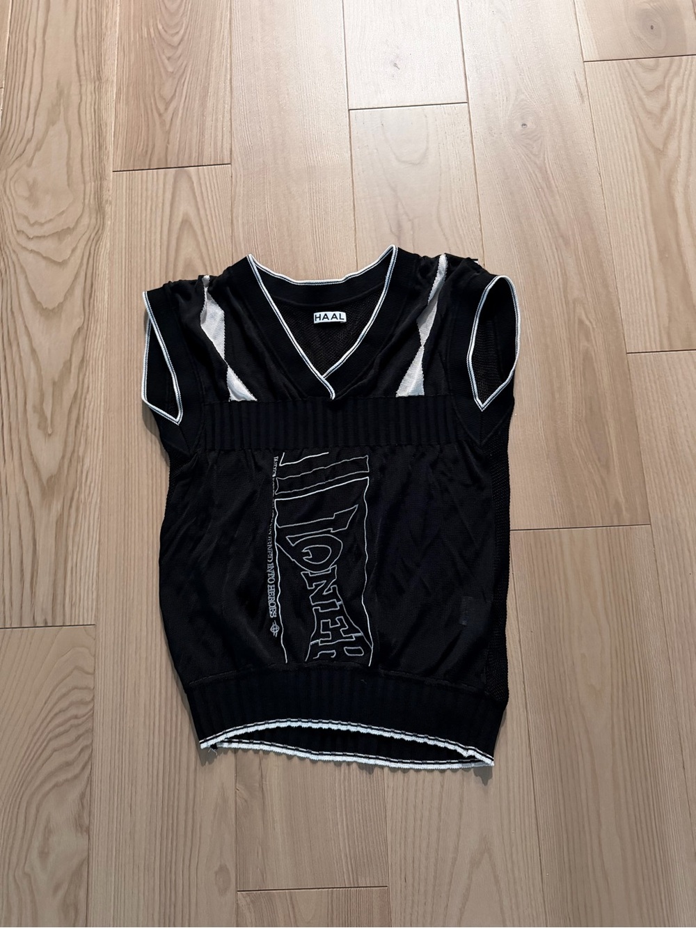 HAAL Anders Haal Deconstructed Black White Mesh Knit Vest Top Size M Rare